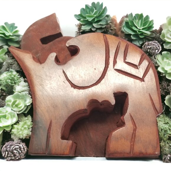 Wood Puzzle Box Elephant & Calf Handmade Secret Lock Jewelry Box Keepsake decor - Picture 9 of 11